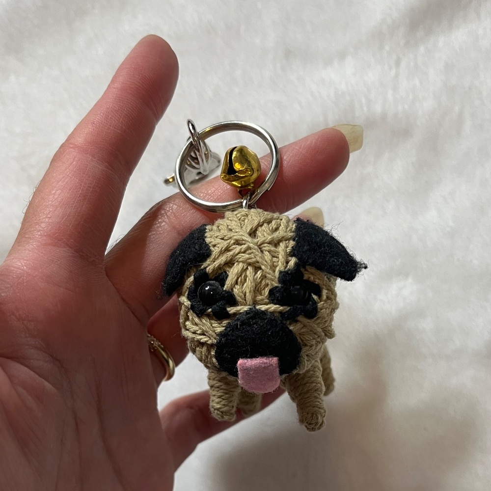 Pug Keychain with Gold Accent and bell